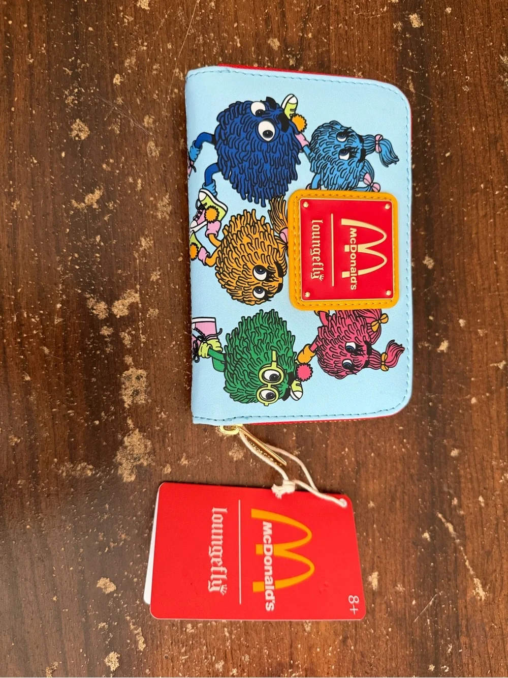 Loungefly McDonald's Blue Multi Fuzzy Characters Zip Wallet